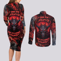I Can Fix Stupid But It's Gonna Hurt Skull Couples Matching Long Sleeve Bodycon Dress and Long Sleeve Button Shirts - Wonder Print Shop