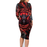 I Can Fix Stupid But It's Gonna Hurt Skull Family Matching Long Sleeve Bodycon Dress and Hawaiian Shirt - Wonder Print Shop