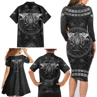 Viking Family Matching Long Sleeve Bodycon Dress and Hawaiian Shirt Norse Wolf and Bearclaw Fusion - Wonder Print Shop