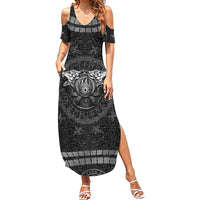 Viking Family Matching Summer Maxi Dress and Hawaiian Shirt Norse Wolf and Bearclaw Fusion - Wonder Print Shop