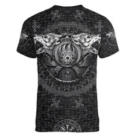 Viking Women V Neck T Shirt Norse Wolf and Bearclaw Fusion - Wonder Print Shop