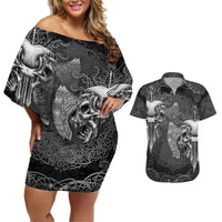 Until Valhalla Viking Skull Couples Matching Off Shoulder Short Dress and Hawaiian Shirt - Wonder Print Shop