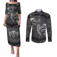 Until Valhalla Viking Skull Couples Matching Puletasi Dress and Long Sleeve Button Shirts - Wonder Print Shop