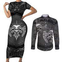 Until Valhalla Viking Skull Couples Matching Short Sleeve Bodycon Dress and Long Sleeve Button Shirts - Wonder Print Shop