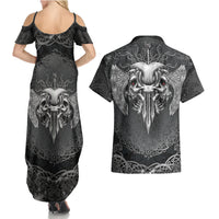 Until Valhalla Viking Skull Couples Matching Summer Maxi Dress and Hawaiian Shirt - Wonder Print Shop
