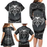 Until Valhalla Viking Skull Family Matching Long Sleeve Bodycon Dress and Hawaiian Shirt - Wonder Print Shop