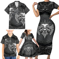 Until Valhalla Viking Skull Family Matching Short Sleeve Bodycon Dress and Hawaiian Shirt - Wonder Print Shop
