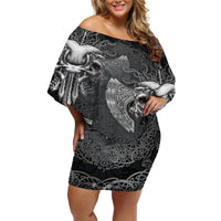 Until Valhalla Viking Skull Off Shoulder Short Dress - Wonder Print Shop
