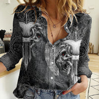 Until Valhalla Viking Skull Women Casual Shirt - Wonder Print Shop