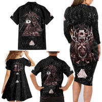 Viking Odin Family Matching Long Sleeve Bodycon Dress and Hawaiian Shirt Viking Allfather's Radiance - Wonder Print Shop