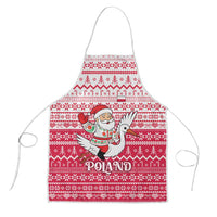 Poland Christmas Apron with Santa Riding Stork White Eagle Emblem and Red Snowflake Knit Pattern Design - Wonder Print Shop