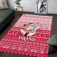 Poland Christmas Area Rug with Santa Riding Stork White Eagle Emblem and Red Snowflake Knit Pattern Design - Wonder Print Shop
