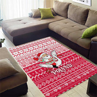 Poland Christmas Area Rug with Santa Riding Stork White Eagle Emblem and Red Snowflake Knit Pattern Design - Wonder Print Shop