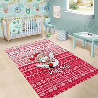 Poland Christmas Area Rug with Santa Riding Stork White Eagle Emblem and Red Snowflake Knit Pattern Design - Wonder Print Shop
