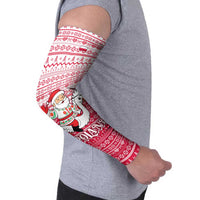 Poland Christmas Arm Sleeves with Santa Riding Stork White Eagle Emblem and Red Snowflake Knit Pattern Design - Wonder Print Shop