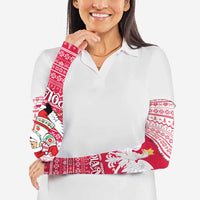 Poland Christmas Arm Sleeves with Santa Riding Stork White Eagle Emblem and Red Snowflake Knit Pattern Design - Wonder Print Shop