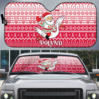Poland Christmas Auto Sun Shade with Santa Riding Stork White Eagle Emblem and Red Snowflake Knit Pattern Design - Wonder Print Shop
