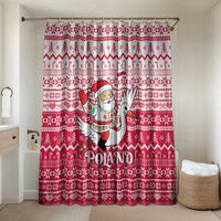 Poland Christmas Bathroom Set with Santa Riding Stork White Eagle Emblem and Red Snowflake Knit Pattern Design - Wonder Print Shop