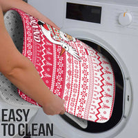 Poland Christmas Bathroom Set with Santa Riding Stork White Eagle Emblem and Red Snowflake Knit Pattern Design - Wonder Print Shop