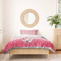Poland Christmas Bedding Set with Santa Riding Stork White Eagle Emblem and Red Snowflake Knit Pattern Design - Wonder Print Shop