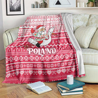 Poland Christmas Blanket with Santa Riding Stork White Eagle Emblem and Red Snowflake Knit Pattern Design - Wonder Print Shop