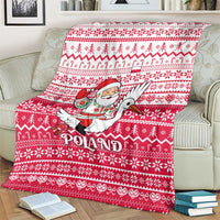 Poland Christmas Blanket with Santa Riding Stork White Eagle Emblem and Red Snowflake Knit Pattern Design - Wonder Print Shop