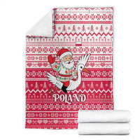 Poland Christmas Blanket with Santa Riding Stork White Eagle Emblem and Red Snowflake Knit Pattern Design - Wonder Print Shop