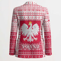 Poland Christmas Blazer with Santa Riding Stork White Eagle Emblem and Red Snowflake Knit Pattern Design - Wonder Print Shop