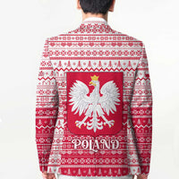 Poland Christmas Blazer with Santa Riding Stork White Eagle Emblem and Red Snowflake Knit Pattern Design - Wonder Print Shop