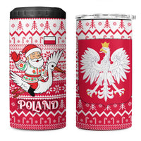Poland Christmas 4 in 1 Can Cooler Tumbler with Santa Riding Stork White Eagle Emblem and Red Snowflake Knit Pattern Design - Wonder Print Shop