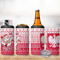 Poland Christmas 4 in 1 Can Cooler Tumbler with Santa Riding Stork White Eagle Emblem and Red Snowflake Knit Pattern Design - Wonder Print Shop