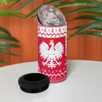 Poland Christmas 4 in 1 Can Cooler Tumbler with Santa Riding Stork White Eagle Emblem and Red Snowflake Knit Pattern Design - Wonder Print Shop