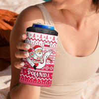 Poland Christmas 4 in 1 Can Cooler Tumbler with Santa Riding Stork White Eagle Emblem and Red Snowflake Knit Pattern Design - Wonder Print Shop