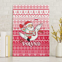 Poland Christmas Canvas Wall Art with Santa Riding Stork White Eagle Emblem and Red Snowflake Knit Pattern Design - Wonder Print Shop