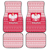 Poland Christmas Car Mats with Santa Riding Stork White Eagle Emblem and Red Snowflake Knit Pattern Design - Wonder Print Shop