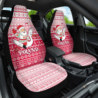Poland Christmas Car Seat Cover with Santa Riding Stork White Eagle Emblem and Red Snowflake Knit Pattern Design - Wonder Print Shop