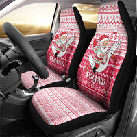 Poland Christmas Car Seat Cover with Santa Riding Stork White Eagle Emblem and Red Snowflake Knit Pattern Design - Wonder Print Shop