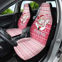 Poland Christmas Car Seat Cover with Santa Riding Stork White Eagle Emblem and Red Snowflake Knit Pattern Design - Wonder Print Shop
