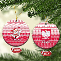 Poland Christmas Ceramic Ornament with Santa Riding Stork White Eagle Emblem and Red Snowflake Knit Pattern Design - Wonder Print Shop