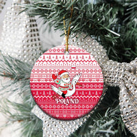 Poland Christmas Ceramic Ornament with Santa Riding Stork White Eagle Emblem and Red Snowflake Knit Pattern Design - Wonder Print Shop