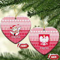 Poland Christmas Ceramic Ornament with Santa Riding Stork White Eagle Emblem and Red Snowflake Knit Pattern Design - Wonder Print Shop