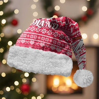 Poland Christmas Santa Hat with Santa Riding Stork White Eagle Emblem and Red Snowflake Knit Pattern Design - Wonder Print Shop