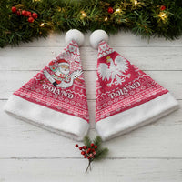 Poland Christmas Santa Hat with Santa Riding Stork White Eagle Emblem and Red Snowflake Knit Pattern Design - Wonder Print Shop