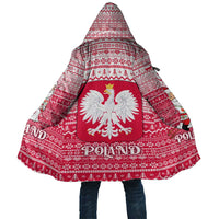 Poland Christmas Cloak with Santa Riding Stork White Eagle Emblem and Red Snowflake Knit Pattern Design - Wonder Print Shop