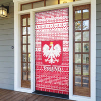 Poland Christmas Door Cover with Santa Riding Stork White Eagle Emblem and Red Snowflake Knit Pattern Design - Wonder Print Shop