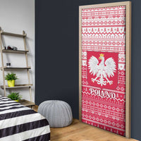 Poland Christmas Door Cover with Santa Riding Stork White Eagle Emblem and Red Snowflake Knit Pattern Design - Wonder Print Shop