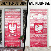 Poland Christmas Door Cover with Santa Riding Stork White Eagle Emblem and Red Snowflake Knit Pattern Design - Wonder Print Shop