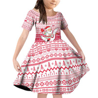 Poland Christmas Family Matching Off Shoulder Short Dress and Hawaiian Shirt with Santa Riding Stork White Eagle Emblem and Red Snowflake Knit Pattern Design - Wonder Print Shop