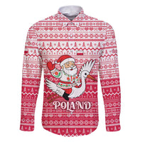 Poland Christmas Family Matching Puletasi and Hawaiian Shirt with Santa Riding Stork White Eagle Emblem and Red Snowflake Knit Pattern Design - Wonder Print Shop