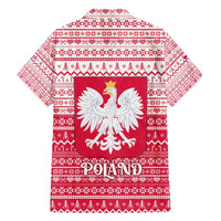 Poland Christmas Family Matching Tank Maxi Dress and Hawaiian Shirt with Santa Riding Stork White Eagle Emblem and Red Snowflake Knit Pattern Design - Wonder Print Shop